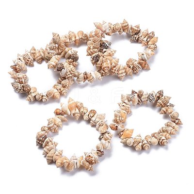 Unisex Natural Spiral Shell Stretch Bracelets BJEW-K220-01-1
