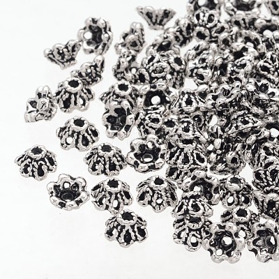 6-Petal Filigree Flower Tibetan Silver Bead Caps AA296-1