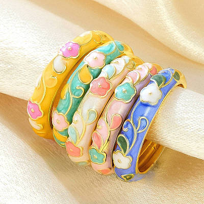 Brass Enamel Cuff Open Rings RJEW-P183-05G-M-1