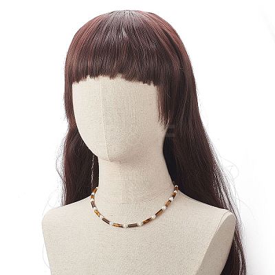 Natural Tiger Eye & Pearl & Crystal Rhinestone Beaded Necklace for Women NJEW-JN04209-03-1