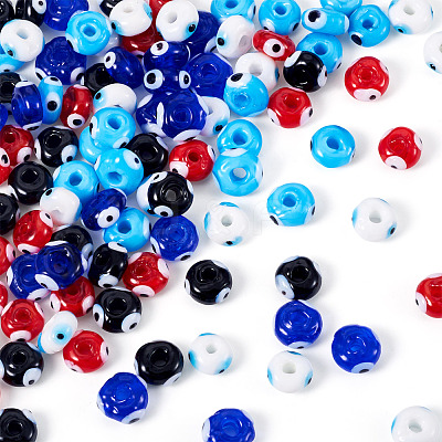 100Pcs 5 Colors Handmade Evil Eye Lampwork Beads Strands LAMP-TA0001-88A-1