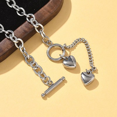 304 Stainless Steel Toggle Heart Y Necklaces for Women NJEW-M101-04P-1