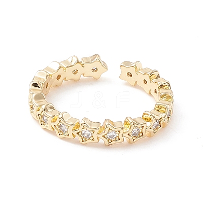 Clear Cubic Zirconia Star Cuff Ring X-KK-D067-34G-RS-1