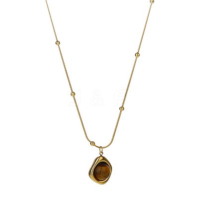 304 Stainless Steel Pave Natural Tiger Eye Pendant Necklaces FS-WG29919-01-1