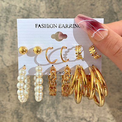 Alloy & Plastic Pearl Earring Sets WG17A46-11-1