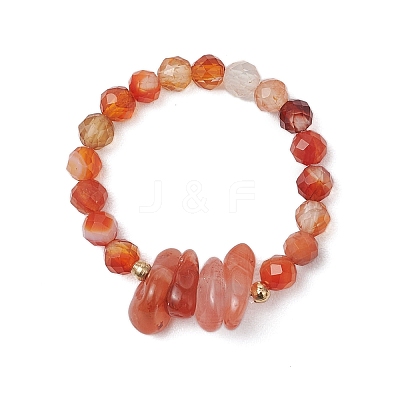 Natural Red Agate Beaded Rings RJEW-TA00191-04-1