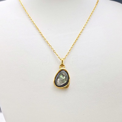 Natural Black Lip Shell 304 Stainless Steel Teardrop Pendant Necklaces for Women WGF5E8A-02-1