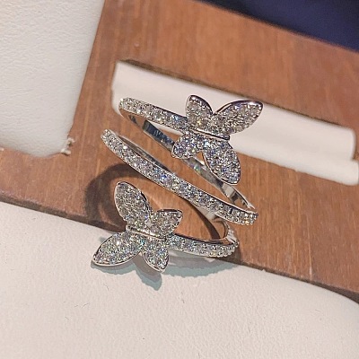 Butterfly Brass Micro Pave Clear Cubic Zirconia Finger Rings for Women FS-WG86F9D-02-1