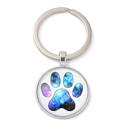 Half Round/Dome Alloy & Glass Pendant Keychain KEYC-D020-01P-02-1