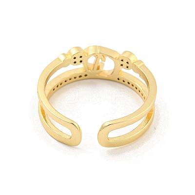 Letter Brass Micro Pave Clear Cubic Zirconia Open Cuff Rings RJEW-G309-30G-1