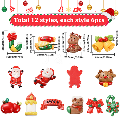 72Pcs 12 Styles Christmas Plastic Cabochons FIND-SC0011-30-1