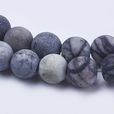 Natural Black Silk Stone/Netstone Beads Strands G-E441-02-4mm-1