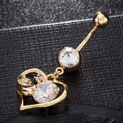 Brass Cubic Zirconia Navel Ring AJEW-EE0004-18-1