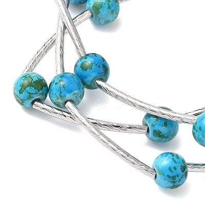 Round Synthetic Turquoise Beads Multi-strand Bracelets for Women BJEW-JB12335-02-1