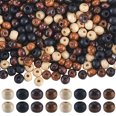 400Pcs 4 Styles  Natural Wood Beads WOOD-GF0002-15A-1