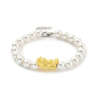 Rack Plating Brass Dragon & Plastic Pearl Beaded Bracelet BJEW-D030-01A-G-1