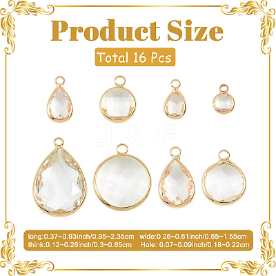 16Pcs 2 Styles Brass Glass Pendants GLAA-YW0005-71-1