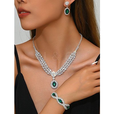Oval & Horse Eye Brass Rhinestone Necklaces & Bracelets & Earring Sets FS-WG182CE-02-1