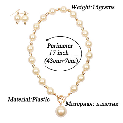 ABS Plastic Imitation Pearl Round Beaded Pendant Necklaces & Dangle Earrings Sets for Women WGD1C77-02-1