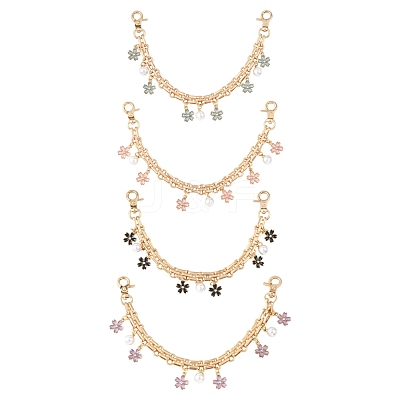 Alloy Enamel Flower with ABS Plastic Pearl Round Bead Charm Iron Chain Bag Decorative Chains HJEW-FS00054-02-1