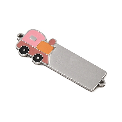 304 Stainless Steel Hot Pink Enamel Vehicle Connector Charms STAS-P377-13P-A-1