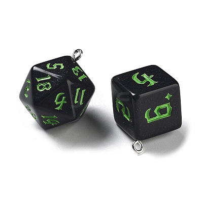 7 Styles Opaque Resin Polyhedral Dice Pendants Set RESI-A029-01B-1