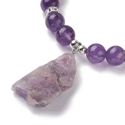 Natural Amethyst Round Beaded Stretch Bracelets BJEW-JB10089-01-1