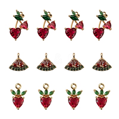 6Pcs Brass Micro Pave Colorful Cubic Zirconia Pendants KK-LS0001-39-1