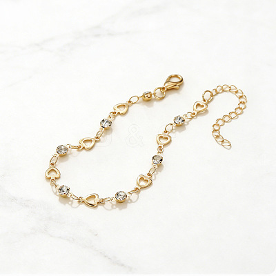Alloy Crystal Rhinestone Heart Link Chain Bracelets for Women WGEA176-01-1