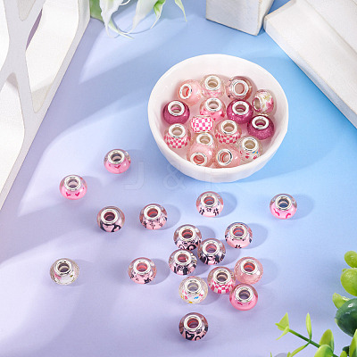 30Pcs Printed Transparent Resin European Beads RESI-TADJ0001-03C-1