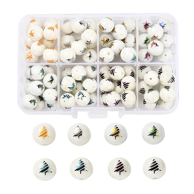 80Pcs 8 Colors Christmas Opaque Glass Beads EGLA-YW0001-03-1