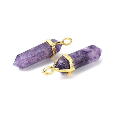 Natural Lepidolite/Purple Mica Stone Pointed Pendants G-G025-01G-30-1