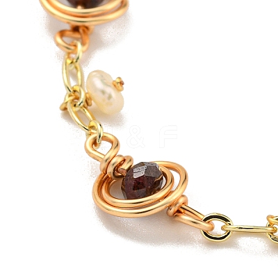 Faceted Rondelle Natural Dyed Red Crystal Link Bracelets BJEW-M315-01G-1