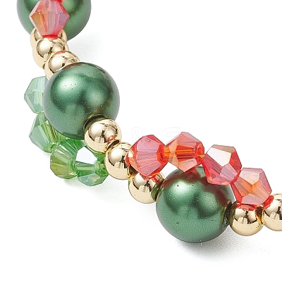 3Pcs 3 Colors Christmas Glass & Baking Paint Pearlized Glass Pearl Round Beaded Bracelets for Women BJEW-JB12441-1