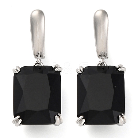 Brass Pave Cubic Zirconia Rectangle Hoop Earrings for Women EJEW-I304-28P-07-1