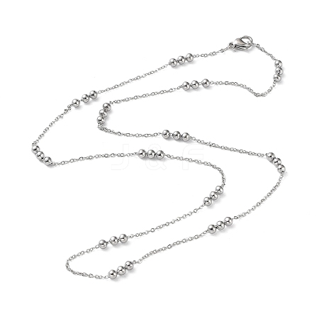 Non-Tarnish 304 Stainless Steel Round Beaded Link Chain Necklaces for Women LS-NJEW-D058-02P-1