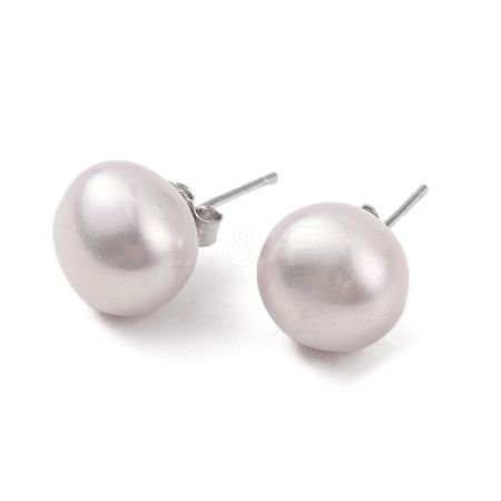 Natural Pearl Round Bead Stud Earrings X-EJEW-E298-01G-03P-1