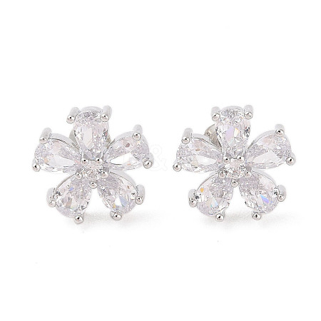 Rack Plating Brass Micro Pave Cubic Zirconia Stud Earrings EJEW-I304-07P-09-1