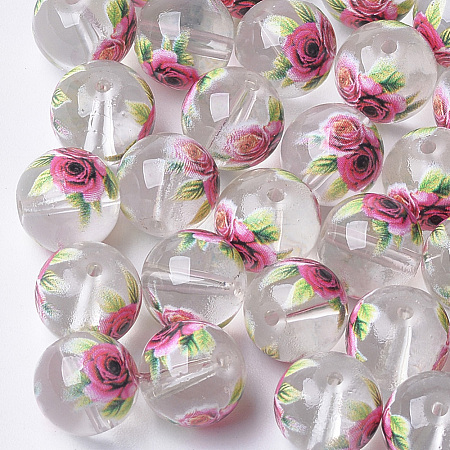Printed & Spray Painted Transparent Glass Beads GLAA-S047-04A-07-1