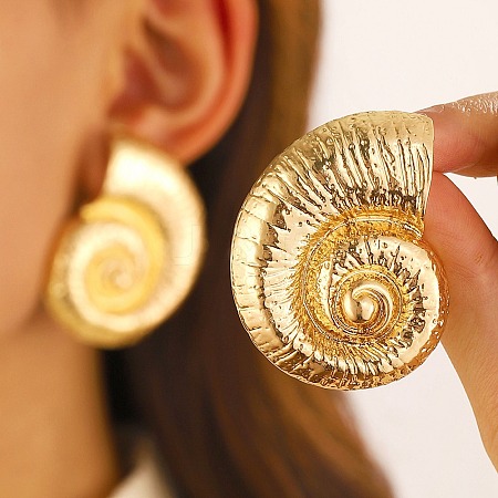 Conch Alloy Stud Earrings for Women EJEW-A112-07KCG-1