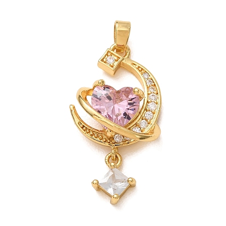Brass Micro Pave Pink Cubic Zirconia Pendants CU-CBA97F2-10G-1