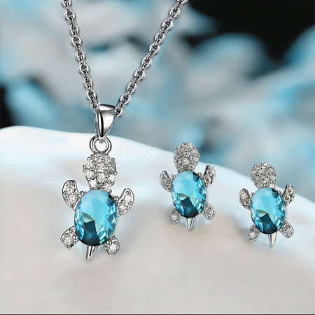 Tortoise Alloy Rhinestone & Glass Pendant Necklaces & Stud Earrings Sets FS-WG4B54D-08-1