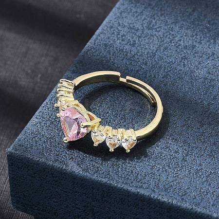 Brass Pave Cubic Zirconia Cuff Open Rings CU-CBA5C10-02G-1