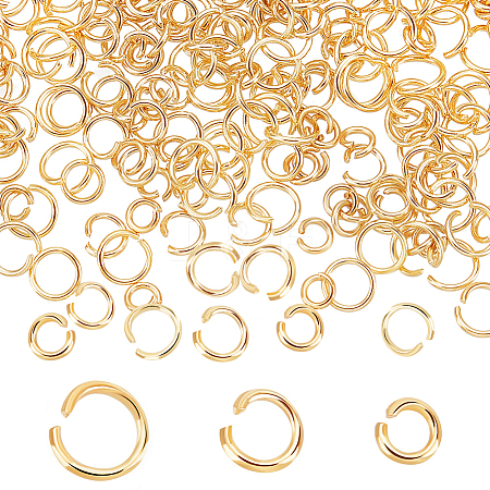 300Pcs 3 Styles Rack Plating Brass Open Jump Rings KK-BBC0023-05G-1