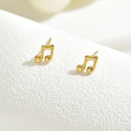 Real 18K Gold Plated Elegant Vintage Casual Fashion Stainless Steel Musical Note Stud Earrings for Women ZR3669-1-1