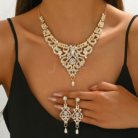 Brass Rhinestone Pendant Necklaces & Earring Sets for Women WG00284-06-1