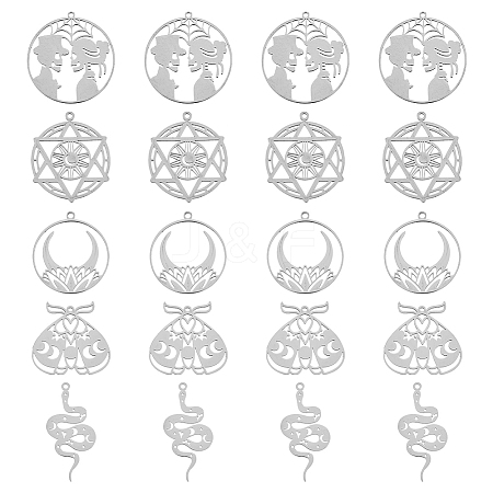 20Pcs 5 Styles 201 Stainless Steel Pendants STAS-DC0013-89-1