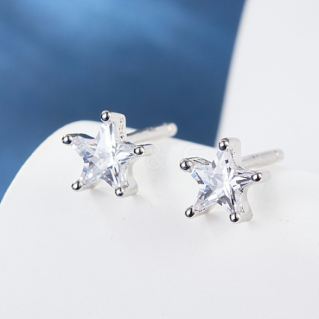 Rhodium Plated 925 Sterling Silver Stud Earrings for Women PA6012-2-1