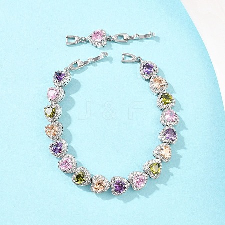 Platinum Tone Brass Micro Pave Cubic Zirconia Tennis Bracelets BJEW-B160-03P-03-1