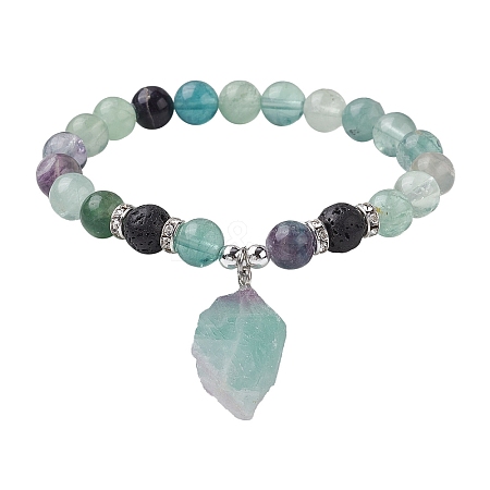 Natural Fluorite Beaded Stretch Bracelets BJEW-JB10070-01-1